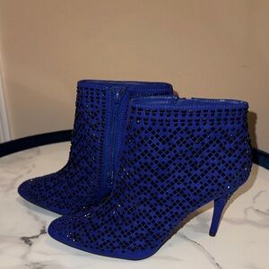Elegant Blue Embellished Ankle Booties
